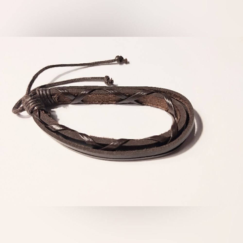 Men's leather bracelet layered brown new d9